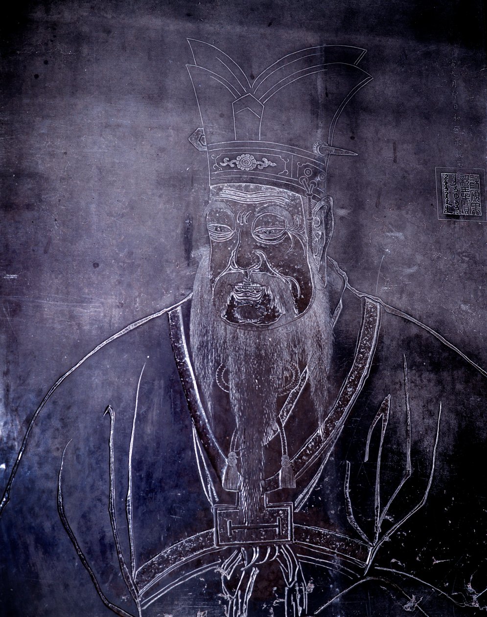 Ritratto del filosofo cinese Confucio (551-479 a.C.), lapide, Museo di Shanghai da School Chinese