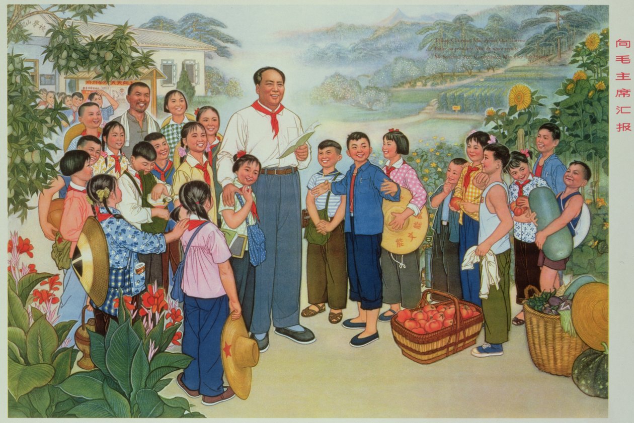 "Riportiamo il nostro raccolto al Presidente Mao", poster di propaganda dalla Rivoluzione Culturale Cinese da School Chinese