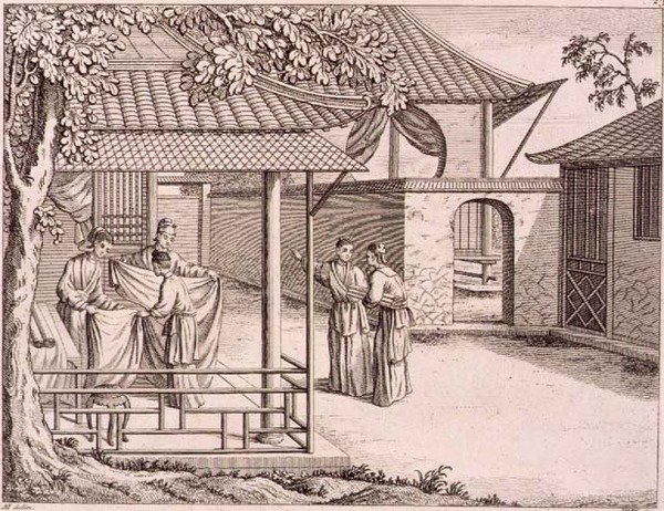 Vendita della seta dopo la tessitura, Cina, fine XVIII secolo da School Chinese