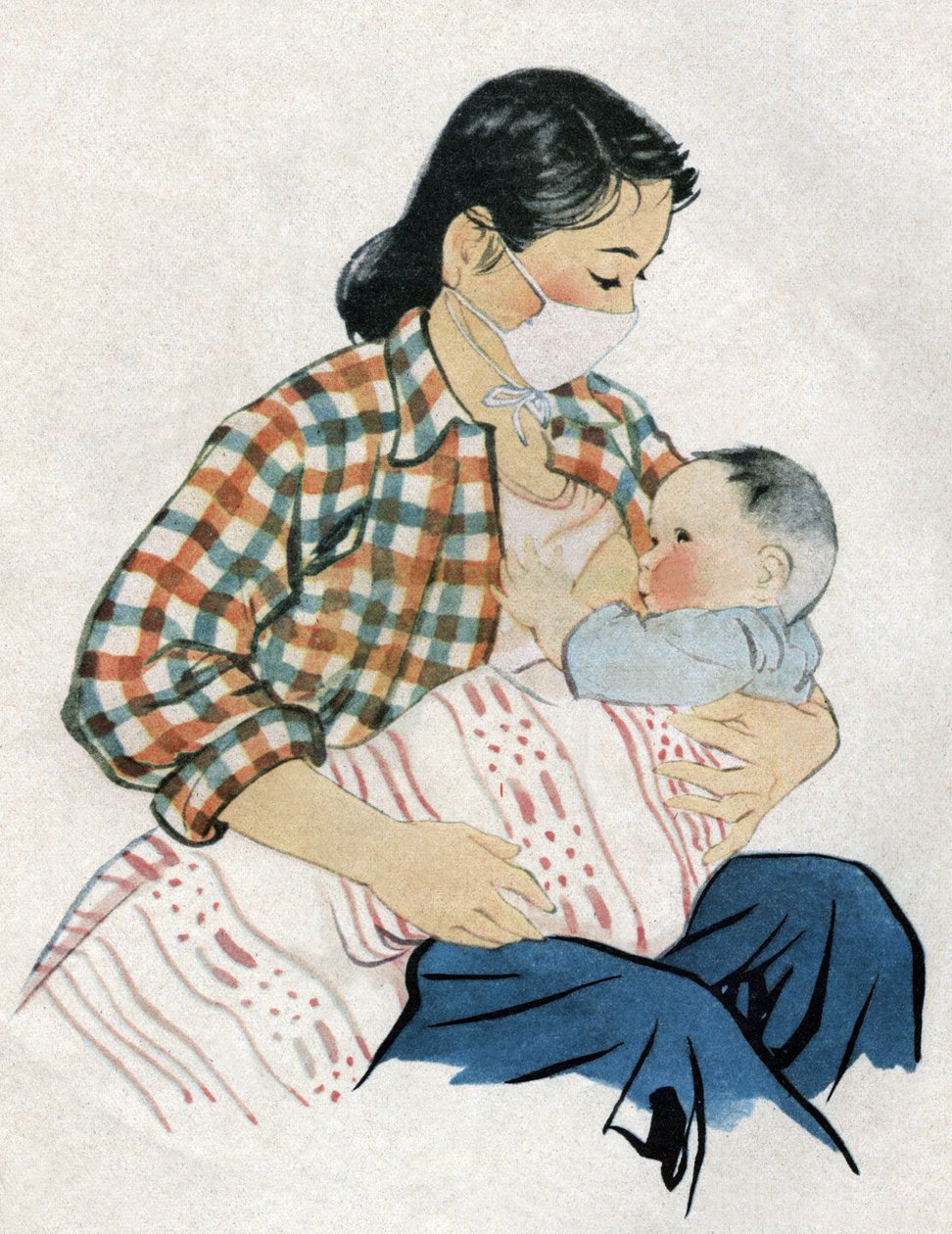 Giovane mamma che allatta il suo bambino. Illustrazione, in "Comment mieux nourish nos enfants", Edition Le Journal de la Sante, Pekin da School Chinese