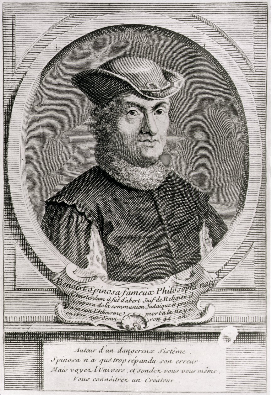 Ritratto di Baruch o Benedetto Spinoza (1632-77), filosofo olandese (incisione) da School Dutch