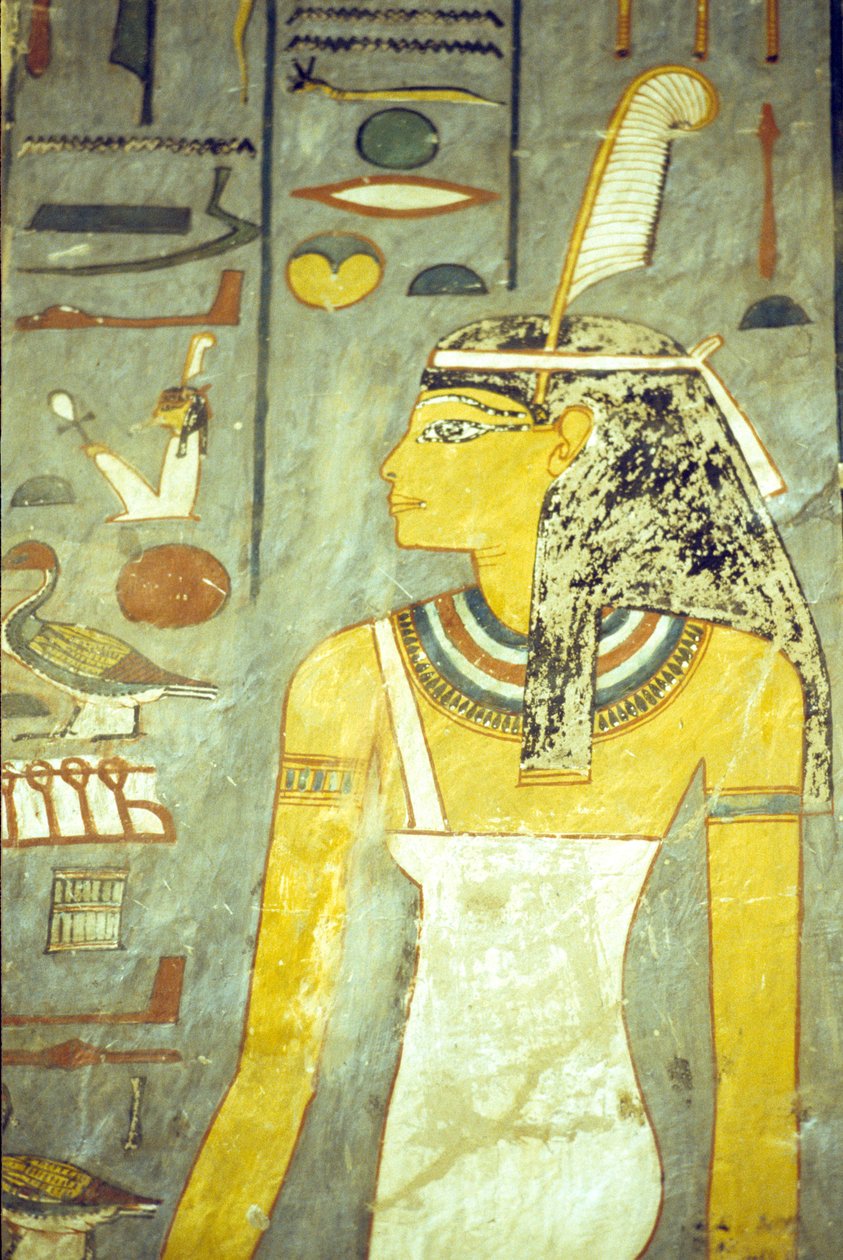 Antico Egitto, Incisione/Pittura, Tomba di Ramesse I, Tebe, La Dea Maat, Dea della verità e della giustizia, con piuma di struzzo da School Egyptian