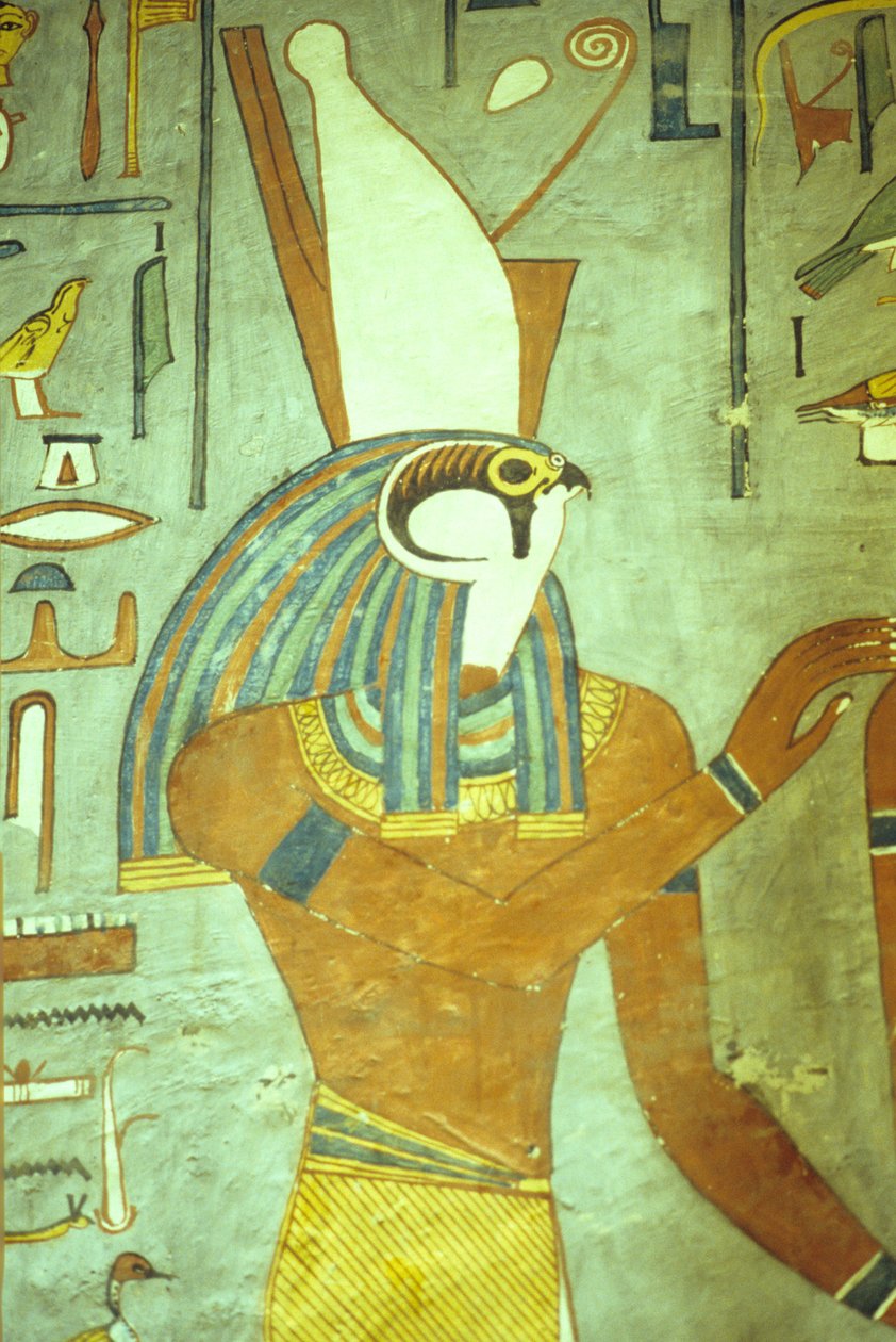 Antico Egitto, Pittura, Horus, dio dalla testa di falco, Dio dei re, Tomba di Ramesse I, Tebe da School Egyptian