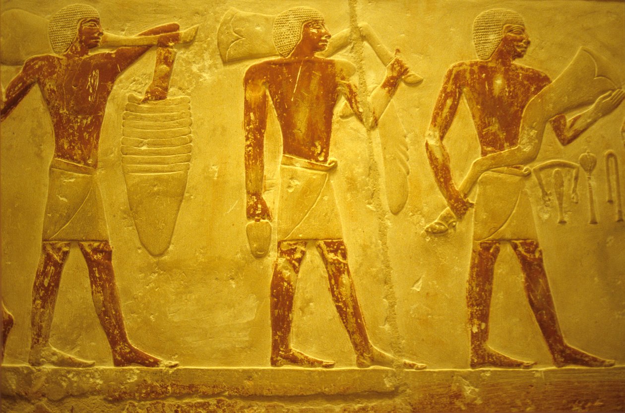 Antico Egitto, Scultura/pittura murale, Mastaba/Tomba di Idout, Saqqara, 2323-2150 a.C., Portatori con offerte da School Egyptian