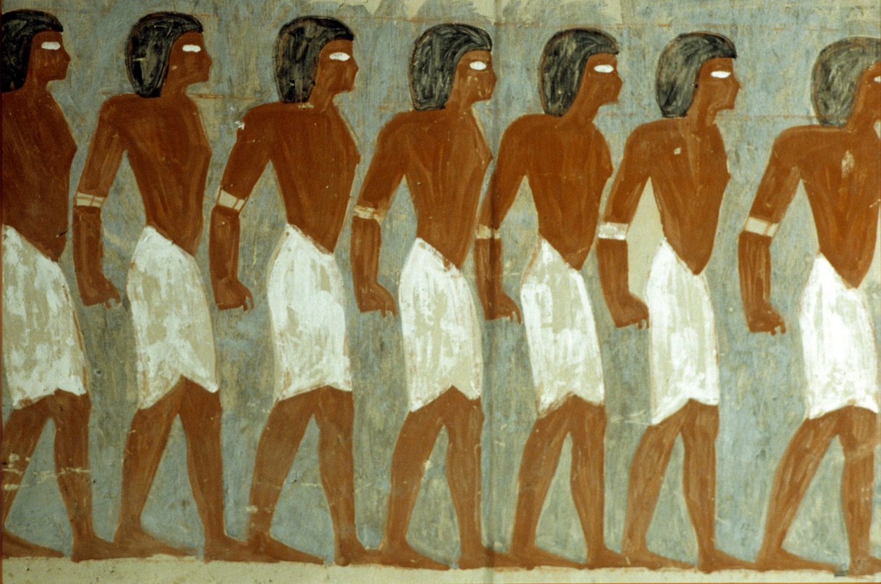 Antico Egitto, pittura murale, prigionieri legati, pittura incompleta, tomba di Horemheb da School Egyptian