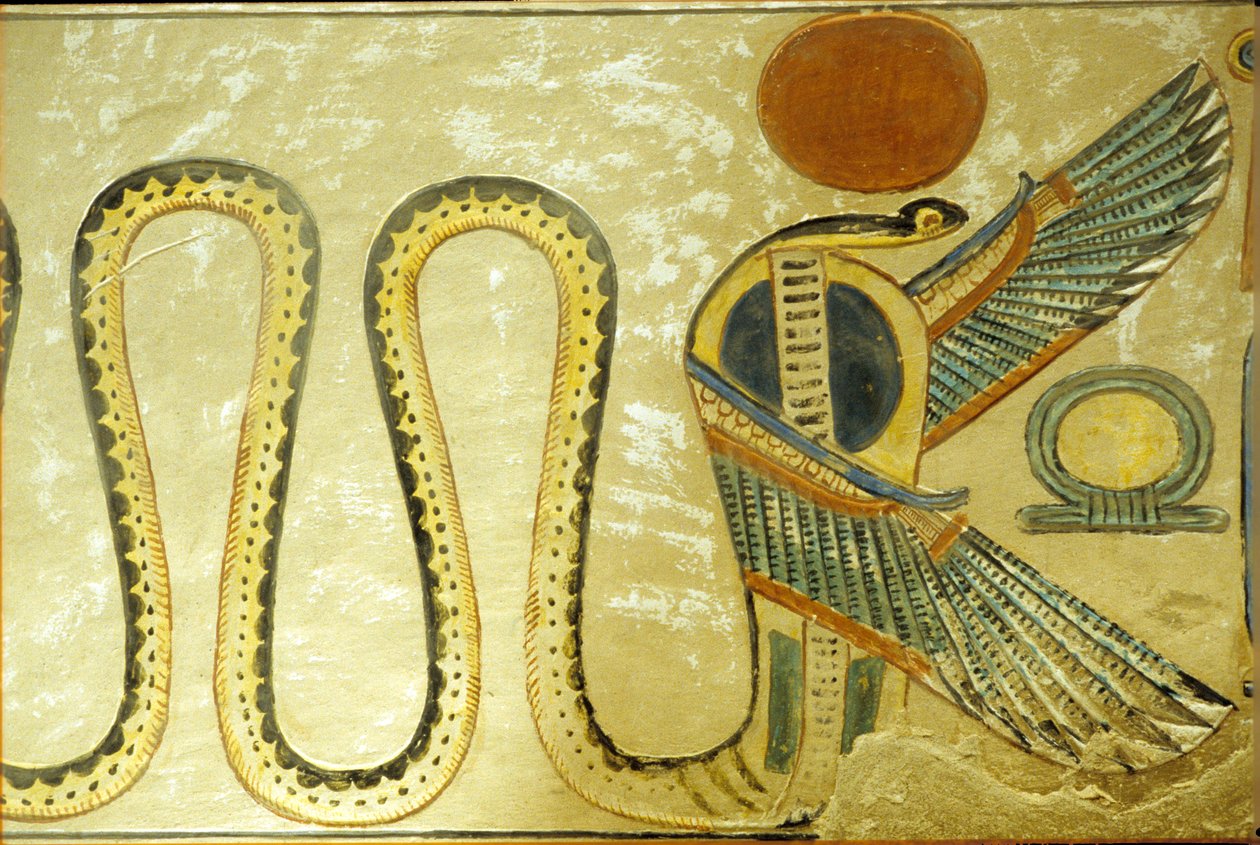 Antico Egitto, Pittura murale, Tomba di Amon hir Khopshef, Ureo e serpenti alati guardano l