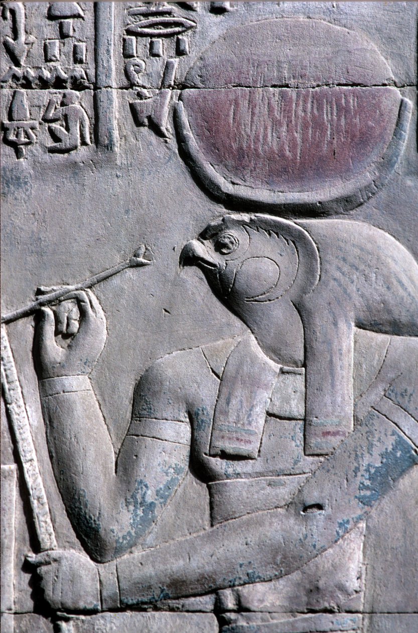 Antico Egitto, Pittura murale/incisione, Horus scrive su un rotolo di papiro, Tempio di Sebek e Horus, Kom Ombo da School Egyptian