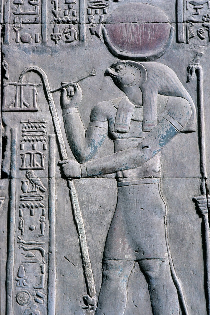 Antico Egitto, Pittura/scultura murale, Horus scrive su un rotolo di papiro, Tempio di Sebek e Horus, Kom Ombo (foto) da School Egyptian