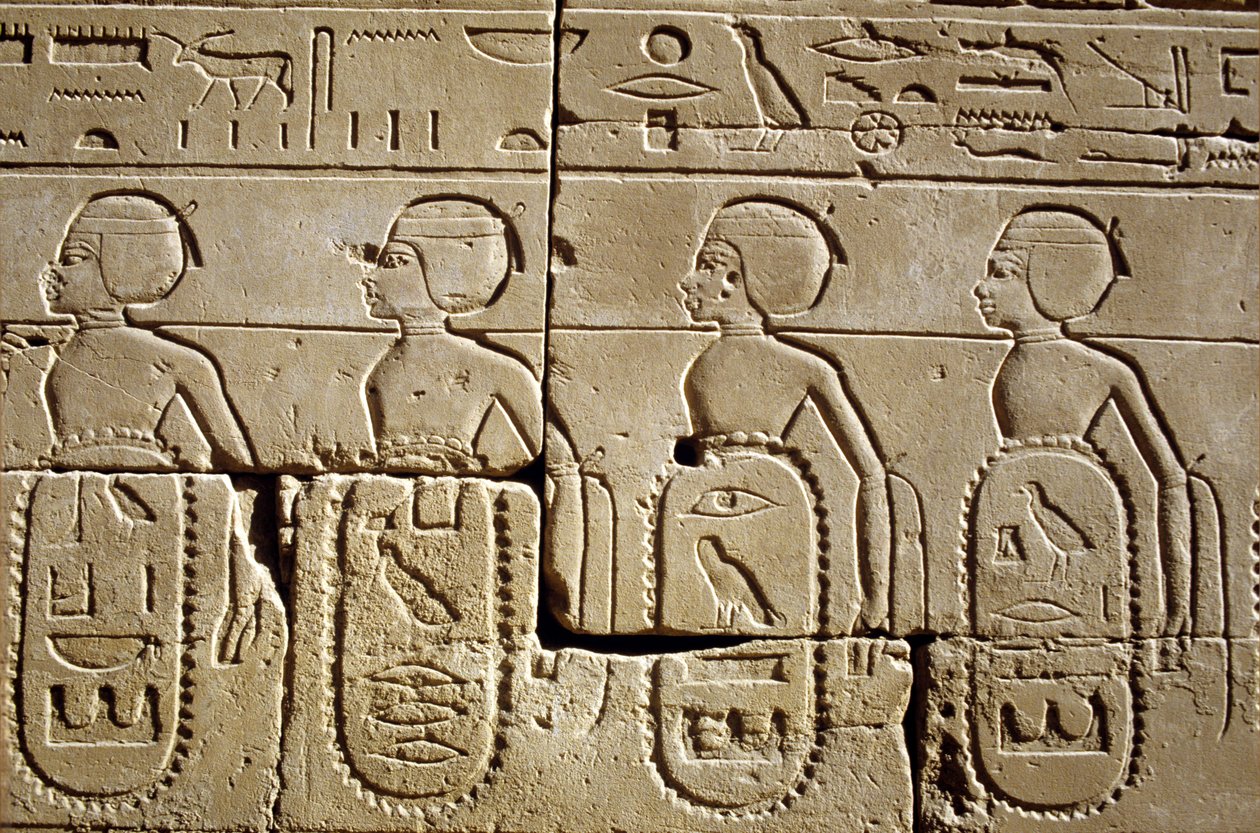 Antico Egitto, Pittura/scultura murale, Tempio di Karnak/Luxor Pilone Sei, Parte delle liste delle tribù del sud e della Siria sottomesse dall