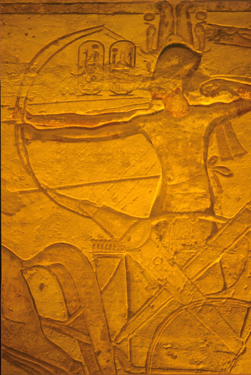 Antico Egitto, Pittura/Scultura murale, Ramesse II nel suo carro alla battaglia di Kadesh, Tempio di Ramesse II e Nefertari, Abu Simbel da School Egyptian