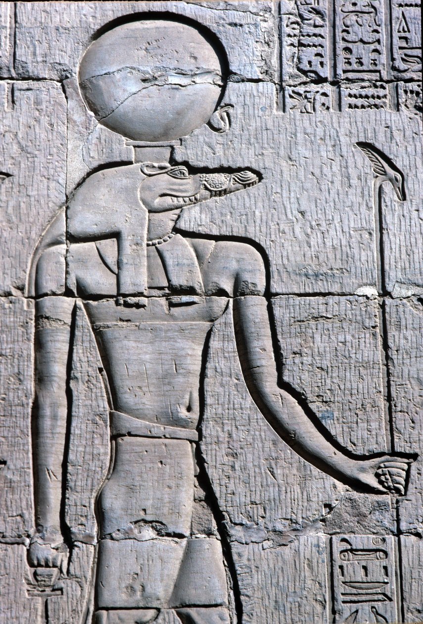 Antico Egitto, dipinto murale/scultura, Sebek che porta un ankh da School Egyptian