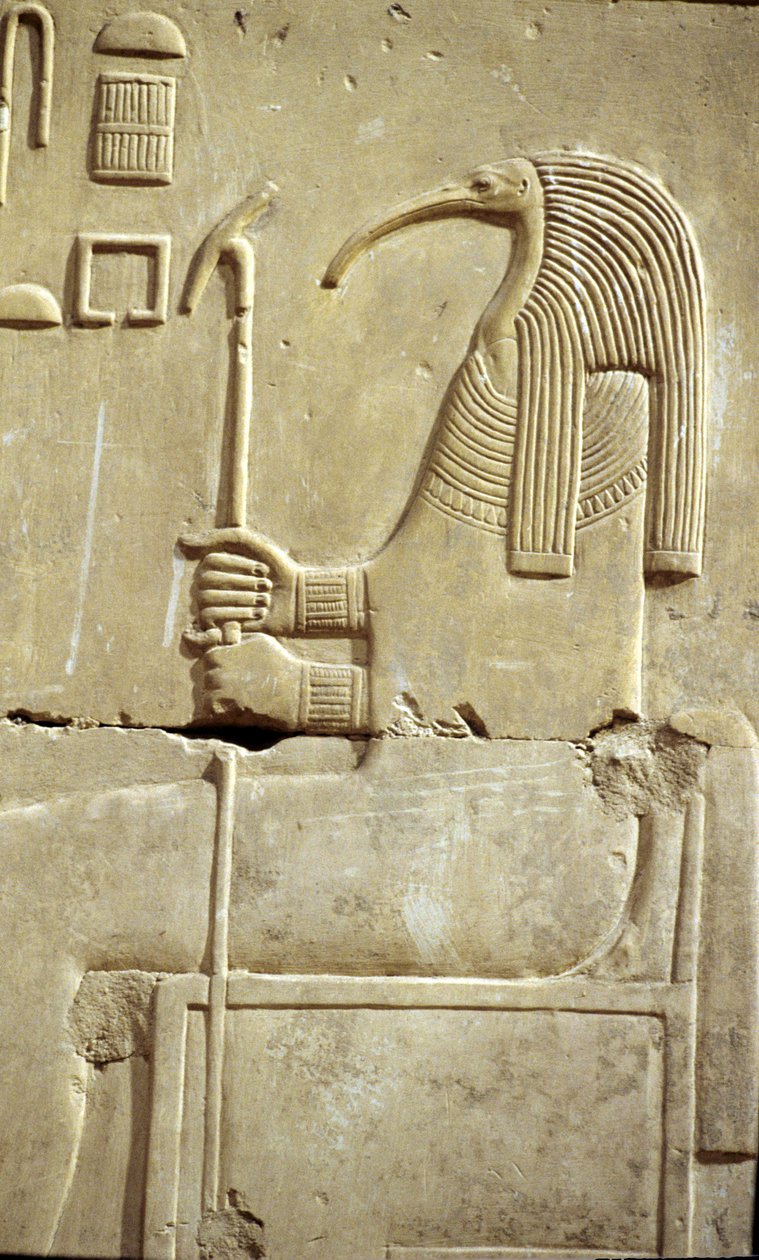 Antico Egitto, Pittura/scultura murale, Il Dio Thoth, Tempio di Seti I, Abydos da School Egyptian