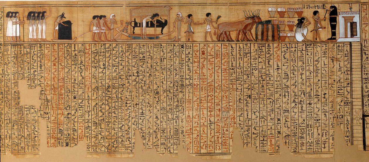 Antichità egiziana: Libro dei Morti, Papiro di Nebqed. Circa 1400-1350 a.C. XVIII dinastia. Da Tebe. Lunghezza 6,3 m Parigi, Museo del Louvre da School Egyptian