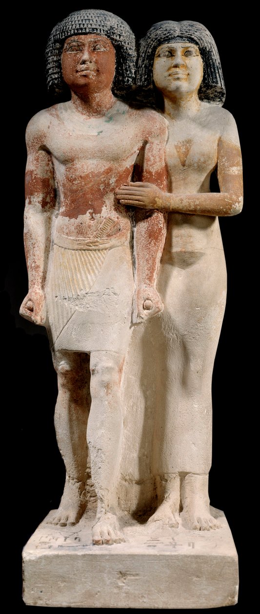 Antichità egizia: Statua di calcare della coppia Raherka e Meresankh. 5ª dinastia. Antico impero (circa 2700-2200 a.C.). Sole 0,52x0,21 m Parigi, Museo del Louvre da School Egyptian