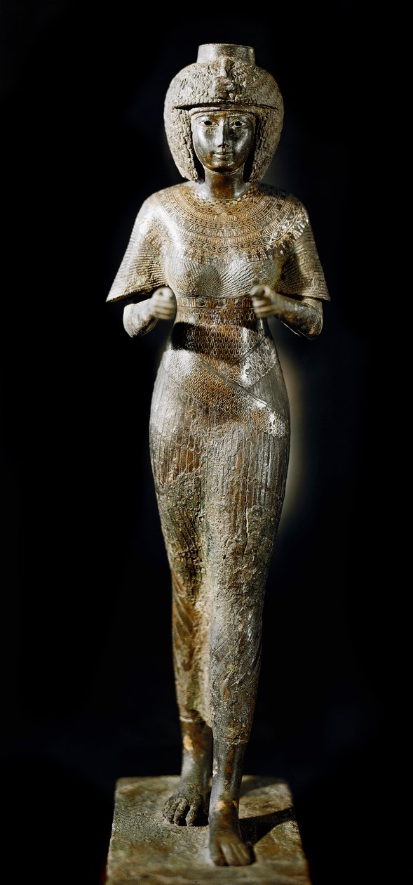 Antichità egizia: statua in bronzo della regina Karomama, moglie del faraone Takelot II. XXI dinastia. Parigi, Museo del Louvre da School Egyptian