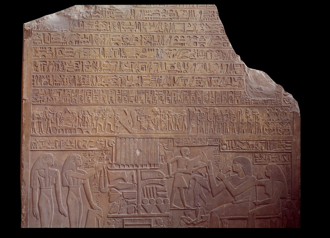 Antichità egiziane: stele funeraria coperta da un