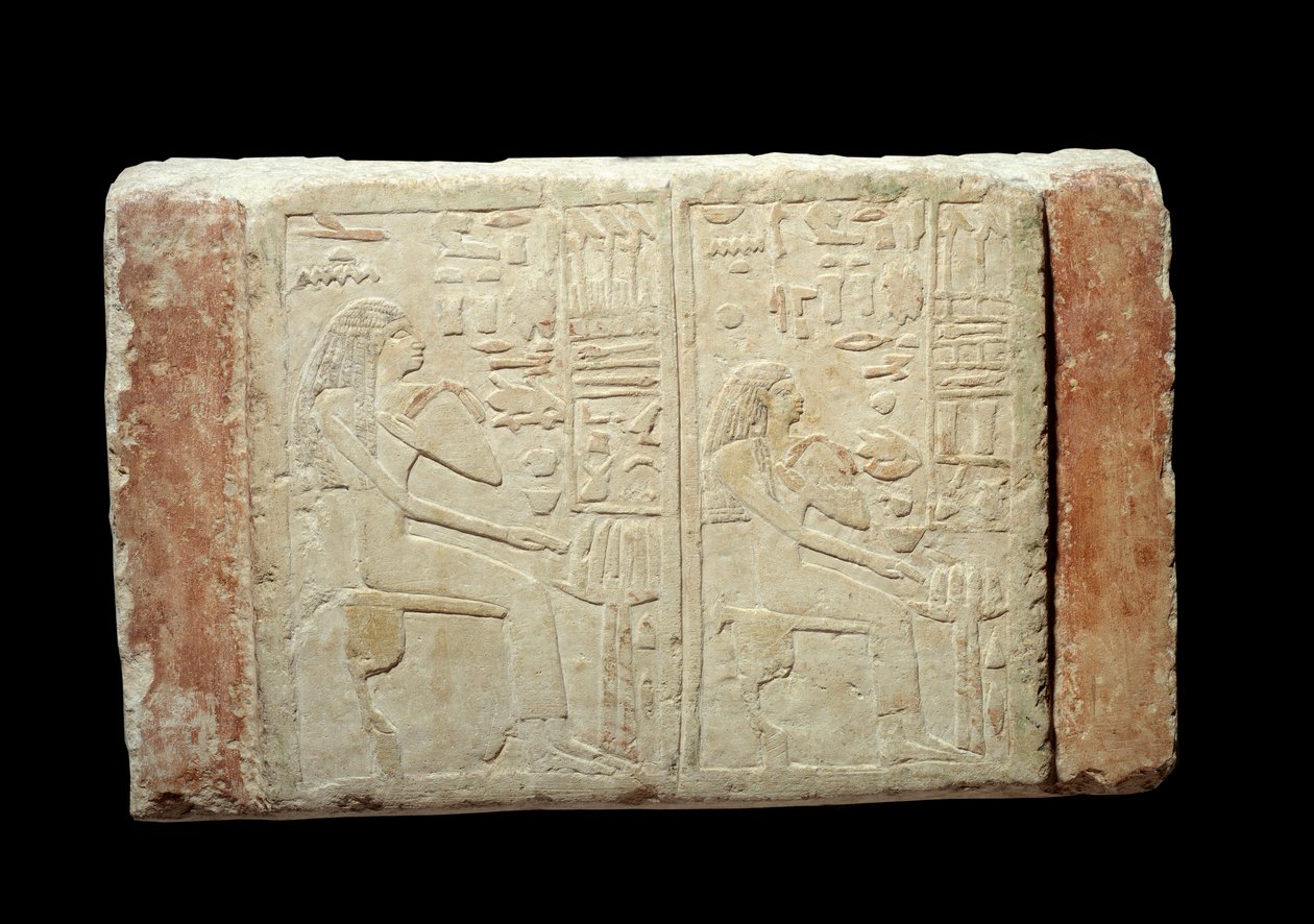 Antichità egizia: stele funeraria in calcare delle signore Waten e Ousernebnet da School Egyptian