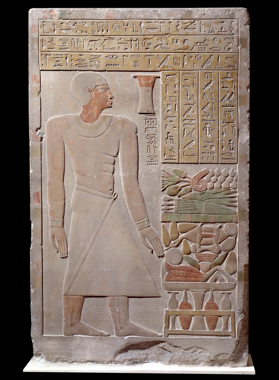 Antichità egizia: stele in calcare del monumento alla memoria del portavoce del visir Senousret che forma una cappella. Intorno al 1700 a.C. Tarda XII dinastia da School Egyptian