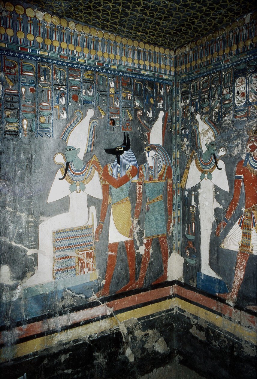 Luxor, Tebe: Valle dei Re, tomba di Horemheb, faraone egiziano su cui appare la dea Iside da School Egyptian