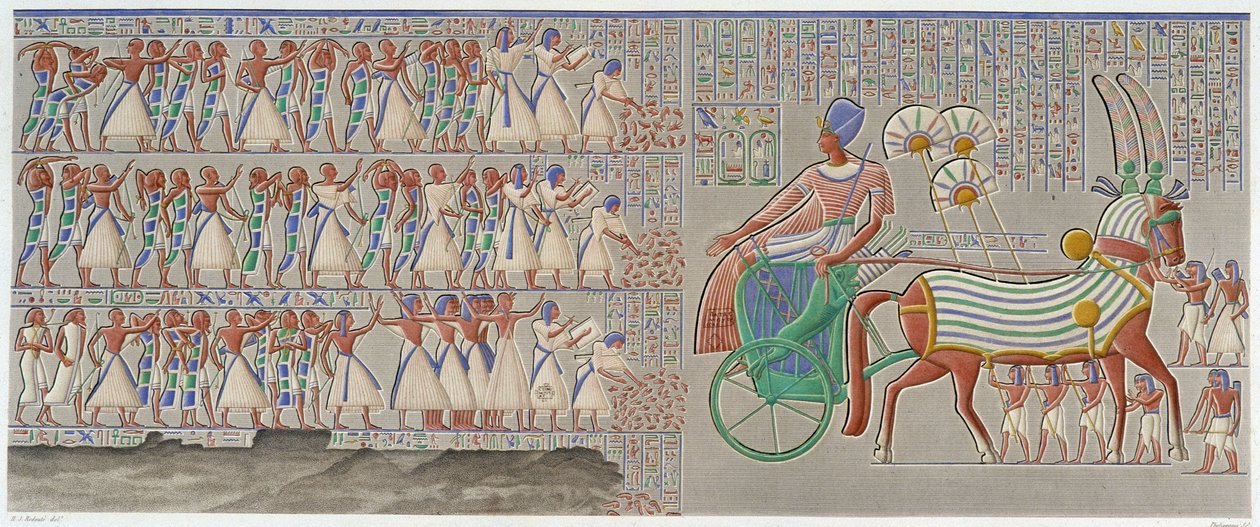 Tebe, Medynet-Abu: bassorilievo colorato, scolpito nella galleria sud del peristilio del palazzo - in 