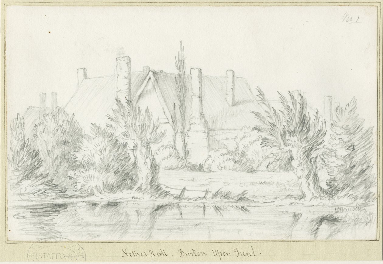 Burton-upon-Trent - Nether Hall: disegno a matita, nd [?19th cent] da School English