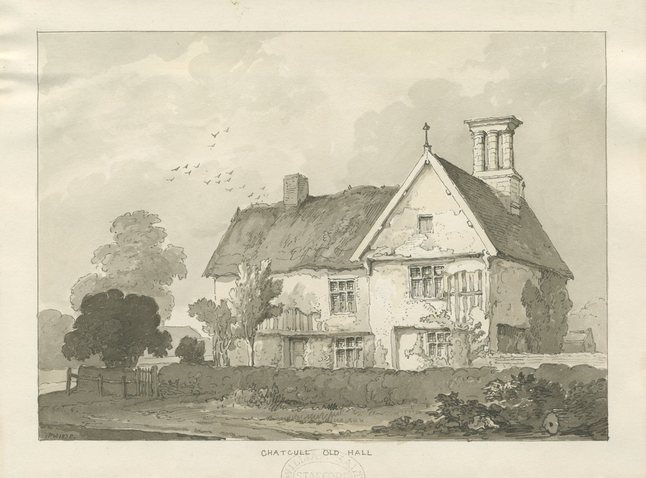 Chatcull Old Hall: disegno a penna e lavaggio da School English