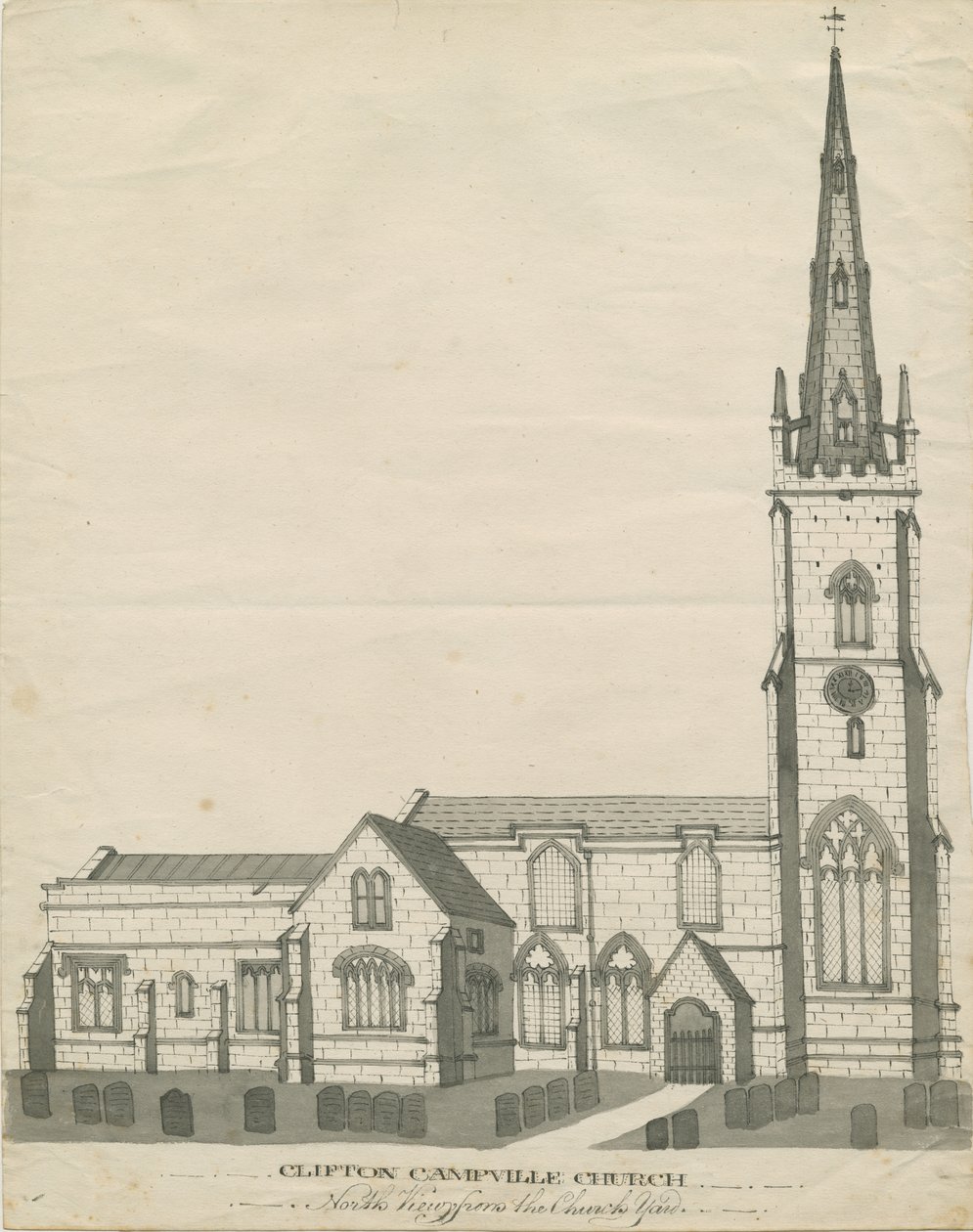Chiesa di Clifton Campville (disegno a penna e seppia, nd 19° sec) da School English