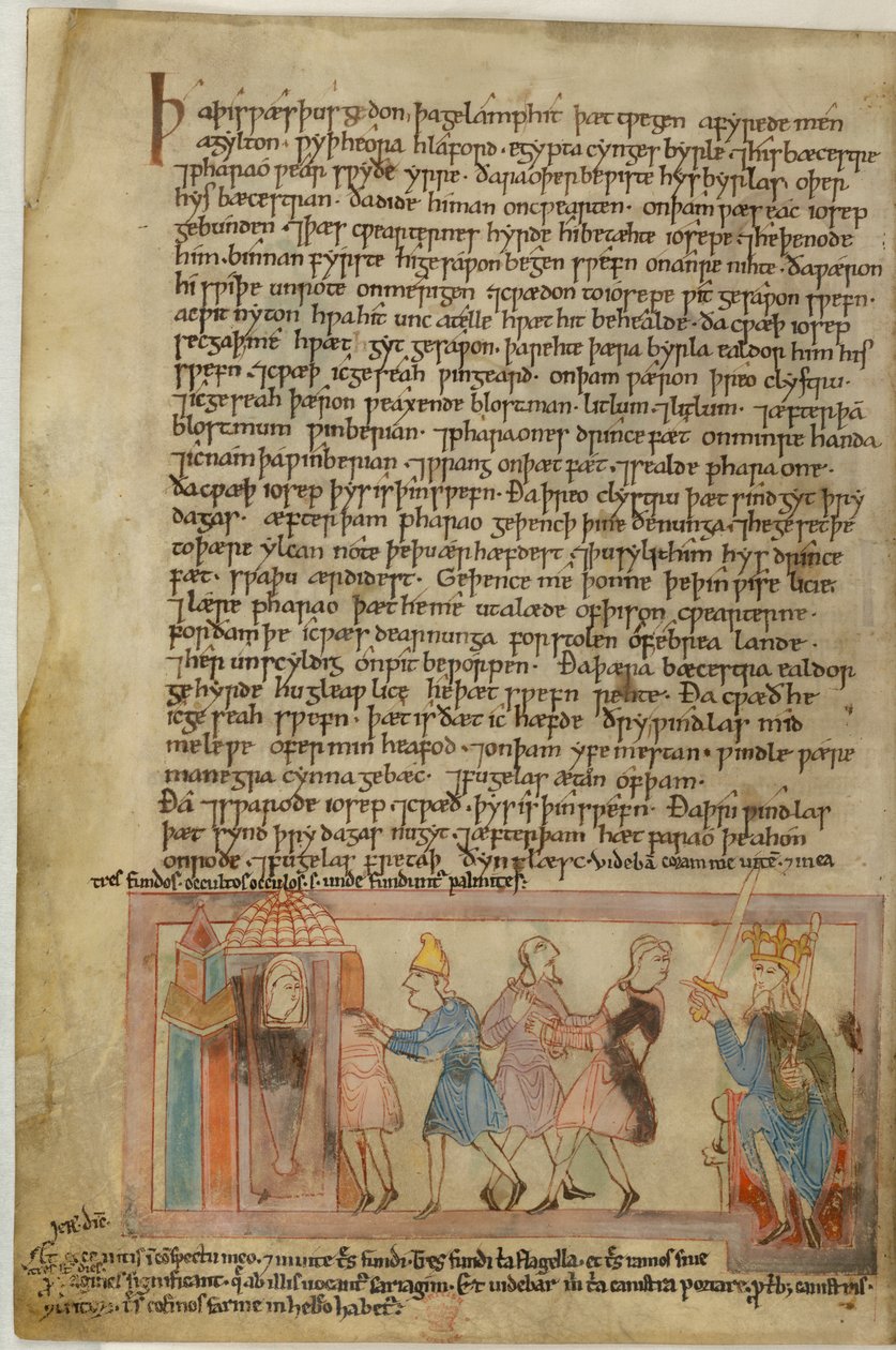 Una scena che mostra la giustizia anglosassone, illustrazione da (vellum) da School English