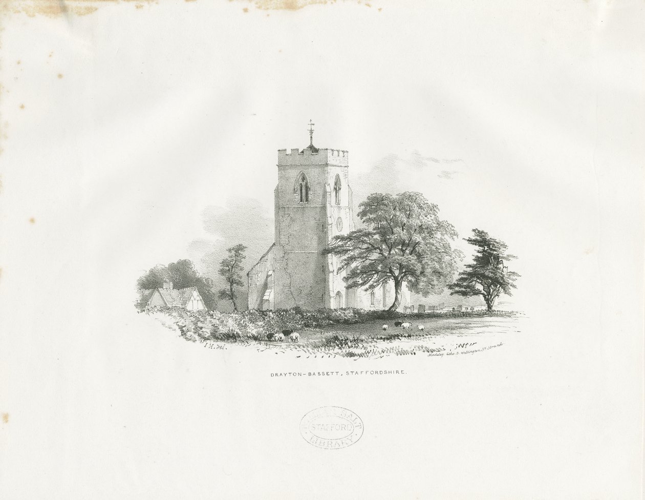 Chiesa di Drayton Bassett: litografia (vignettata), nd [c 1825-30] da School English