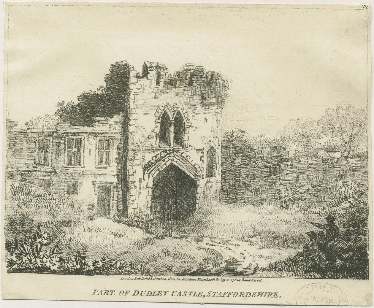 Castello di Dudley - La casa del portone: litografia, nd [c 1801] da School English