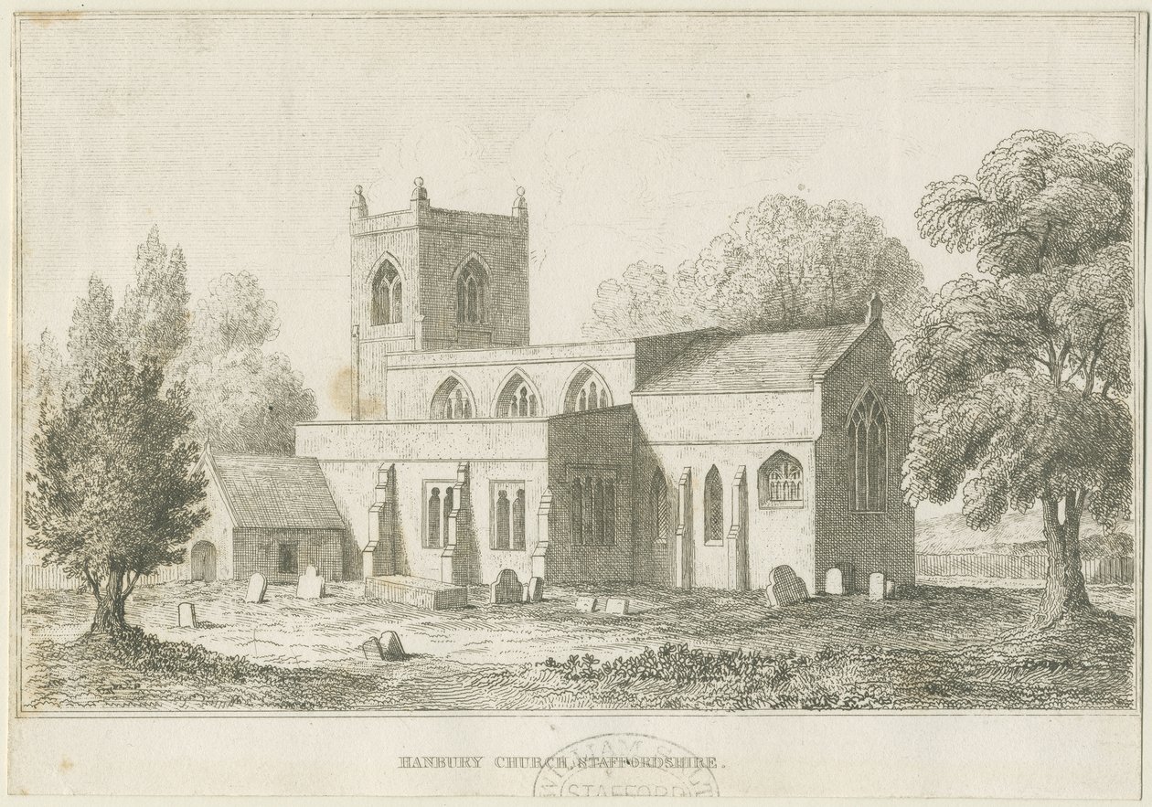 Chiesa di Hanbury: incisione, nd [c 1800] da School English