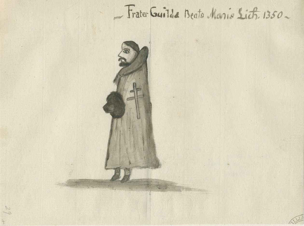 Lichfield - Guildhall [Guildsman]: disegno a seppia, nd [?18° sec] da School English