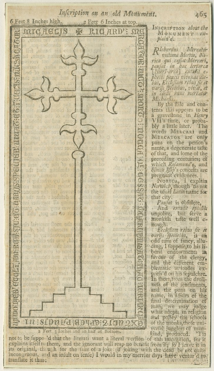 Lichfield - Lastra monumentale di Richard Mercator: incisione su legno, nd [?18° sec] da School English