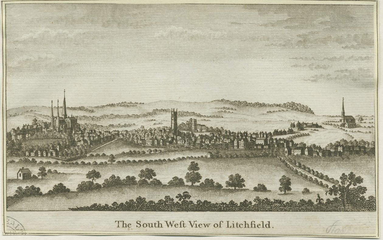 Lichfield - Vista sud-ovest: incisione su rame, nd [fine XVIII sec] da School English