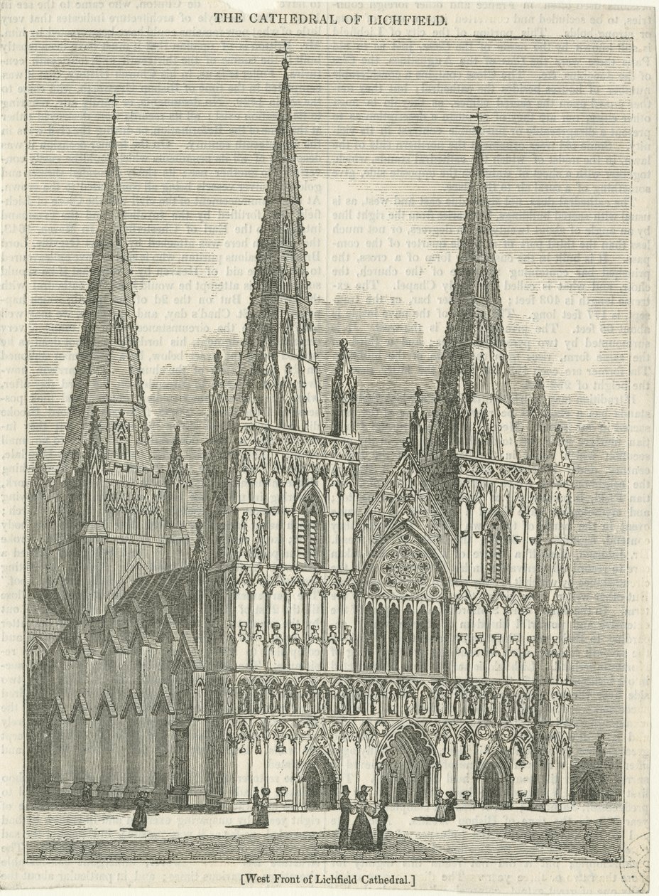 Cattedrale di Lichfield - Facciata ovest: incisione su legno, nd [?XIX secolo] da School English