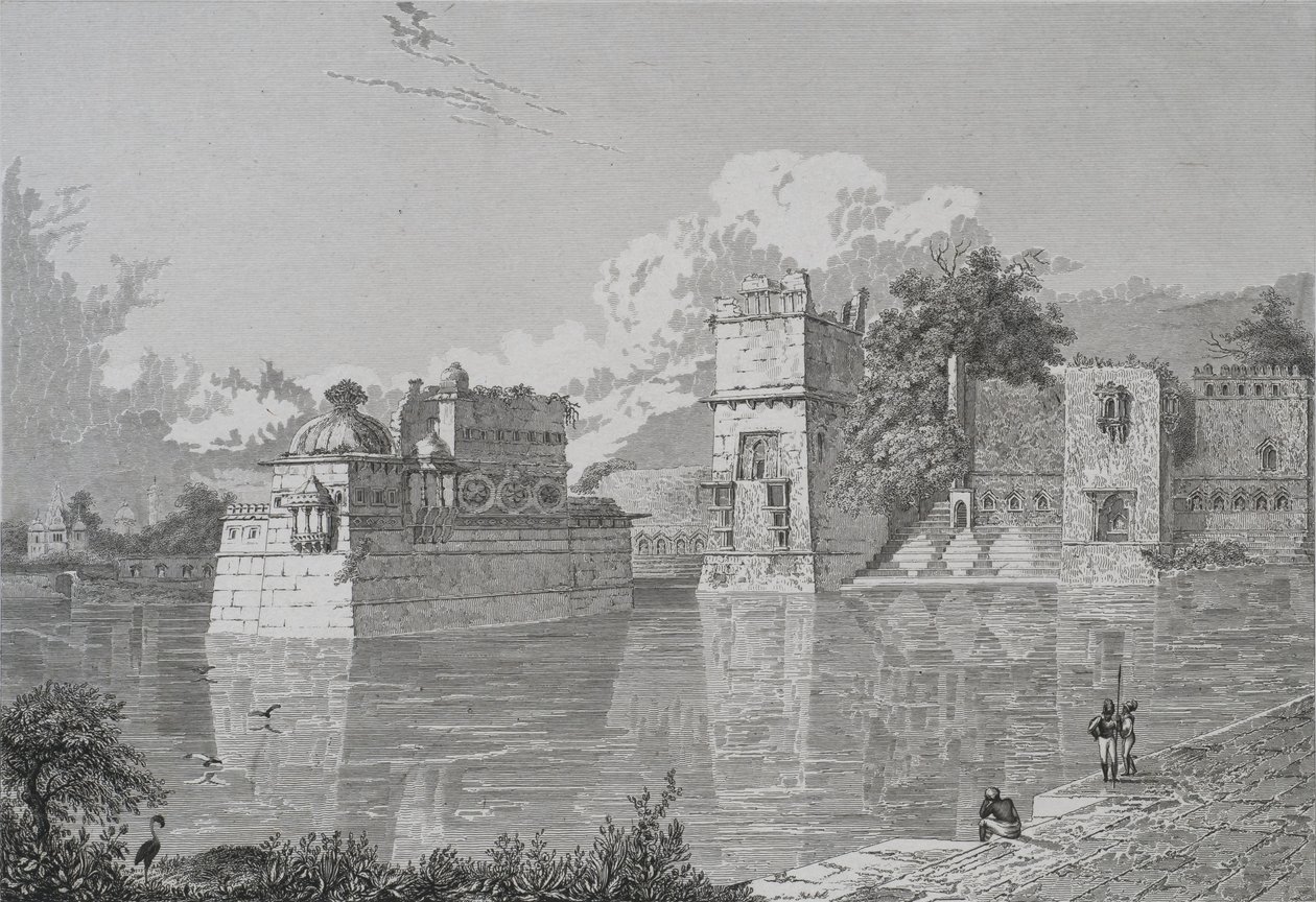 Palazzo di Ranee Bheem e Pudmundi a Cheetore (Chitor, Stato di Udaipur) (incisione) da School English
