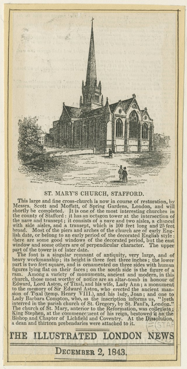 Stafford - Chiesa di Santa Maria: incisione su legno, nd [c 1843] da School English