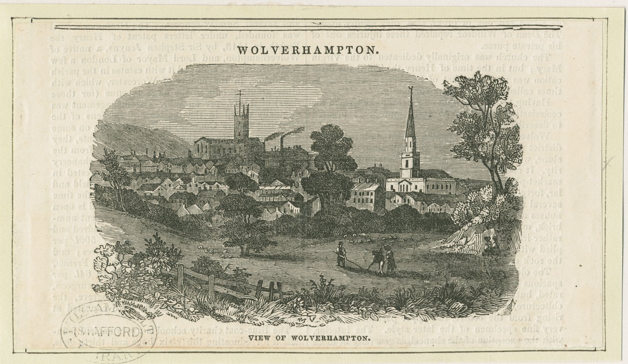 Wolverhampton - Vista distante [dalla Penn Road]: incisione su legno, nd [19th cent] da School English