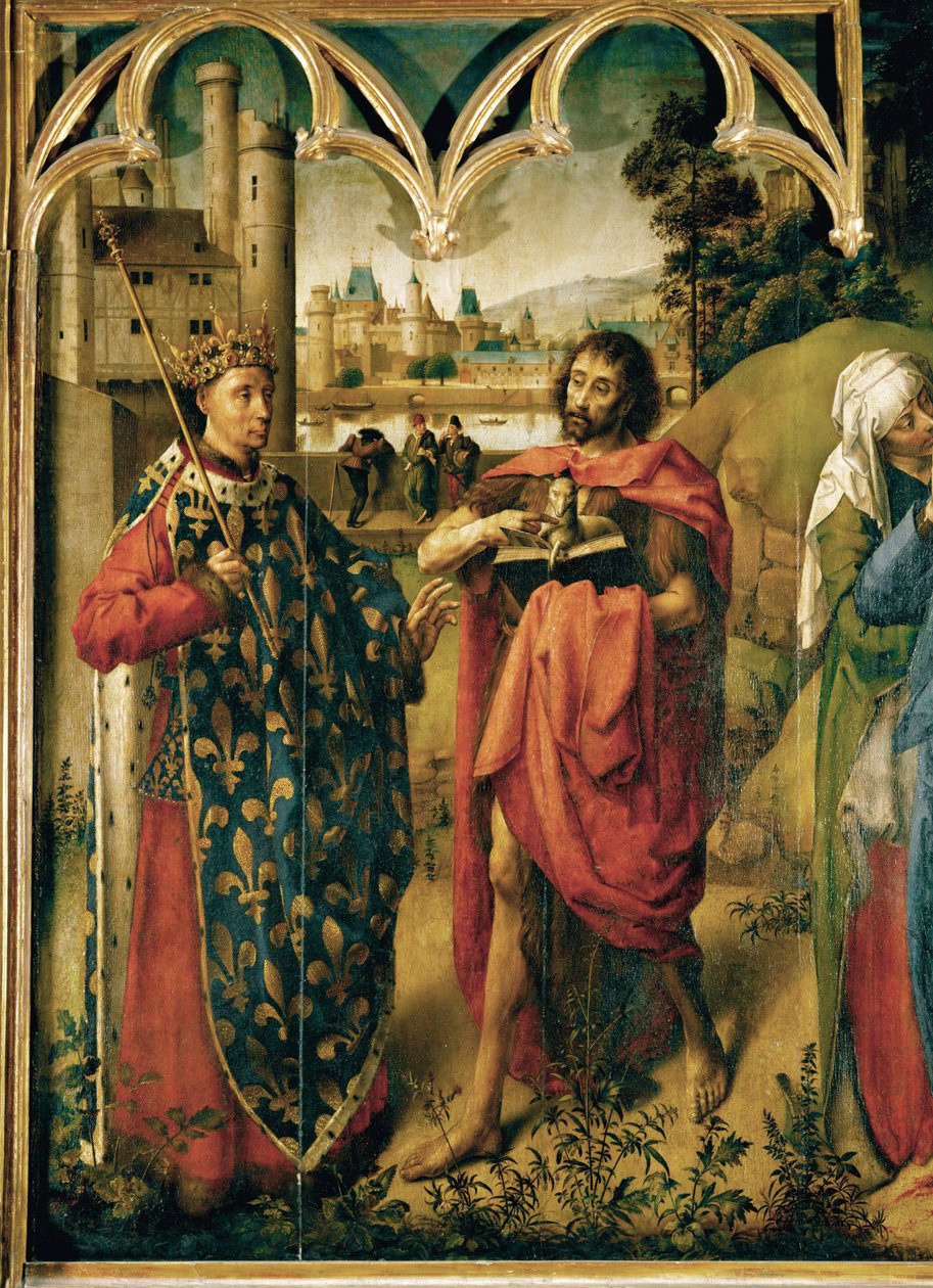 Luigi IX, il Santo con San Giovanni Battista ... da School Flemish