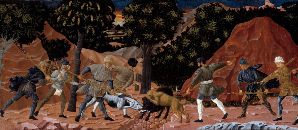 Scena di caccia al cinghiale. (dettaglio). Dipinto anonimo della Scuola Fiorentina. 1450-1460. Tolosa, Museo degli Agostiniani da School Florentine