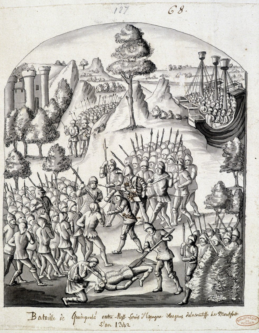 Battaglia di Quimperlé tra Messire Louis di Spagna e il popolo della Contessa di Montfort da School French