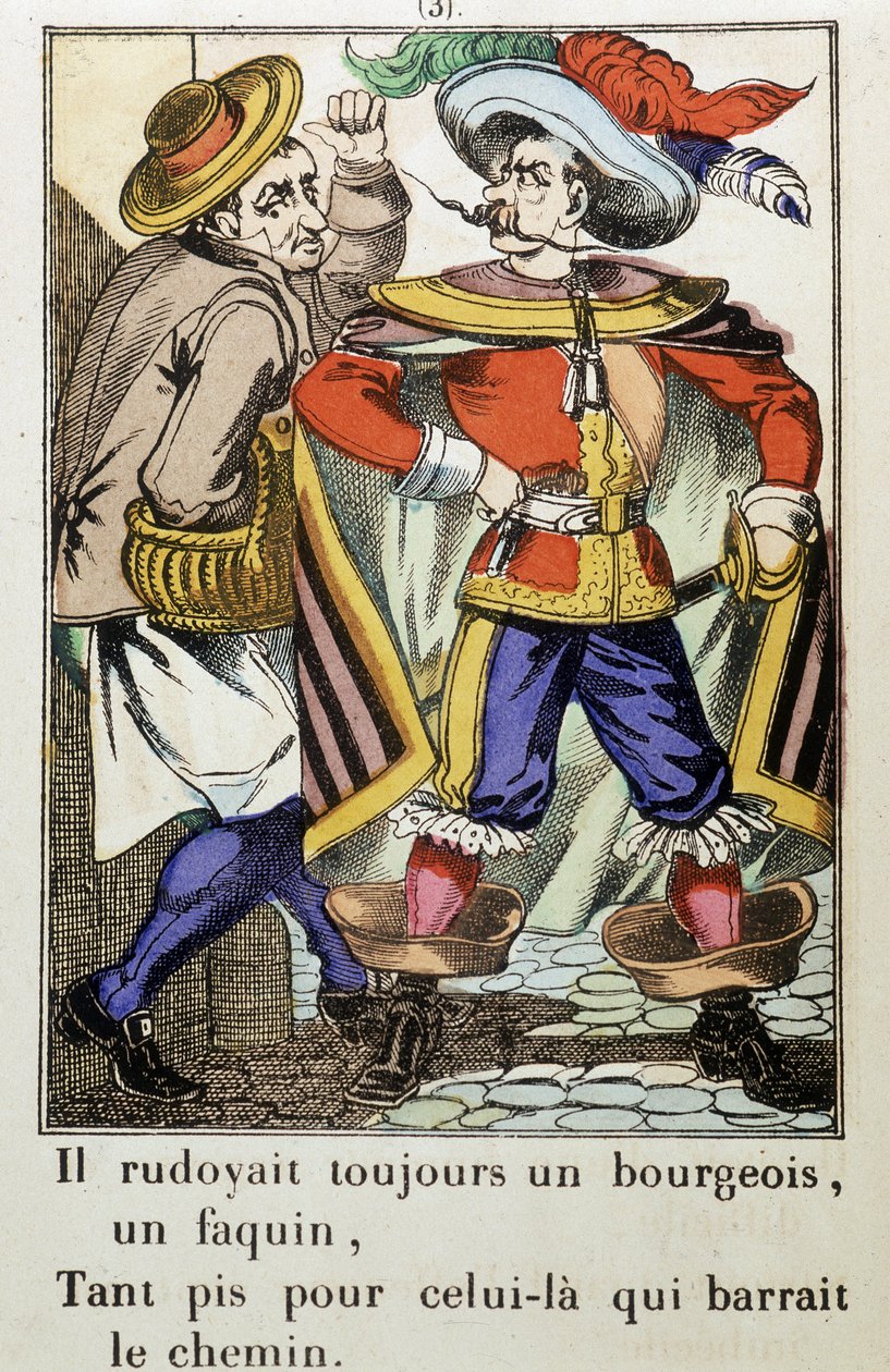 Capitano Fracasse: "Ha sempre maltrattato un borghese..." romanzo di Théophile Gautier (1811-1872) - Immagine di Epinal da School French