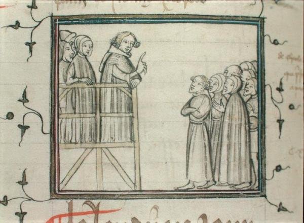 Carlo V (1338-80) il Saggio che predica a Les Halles, Parigi, nel 1364 da School French