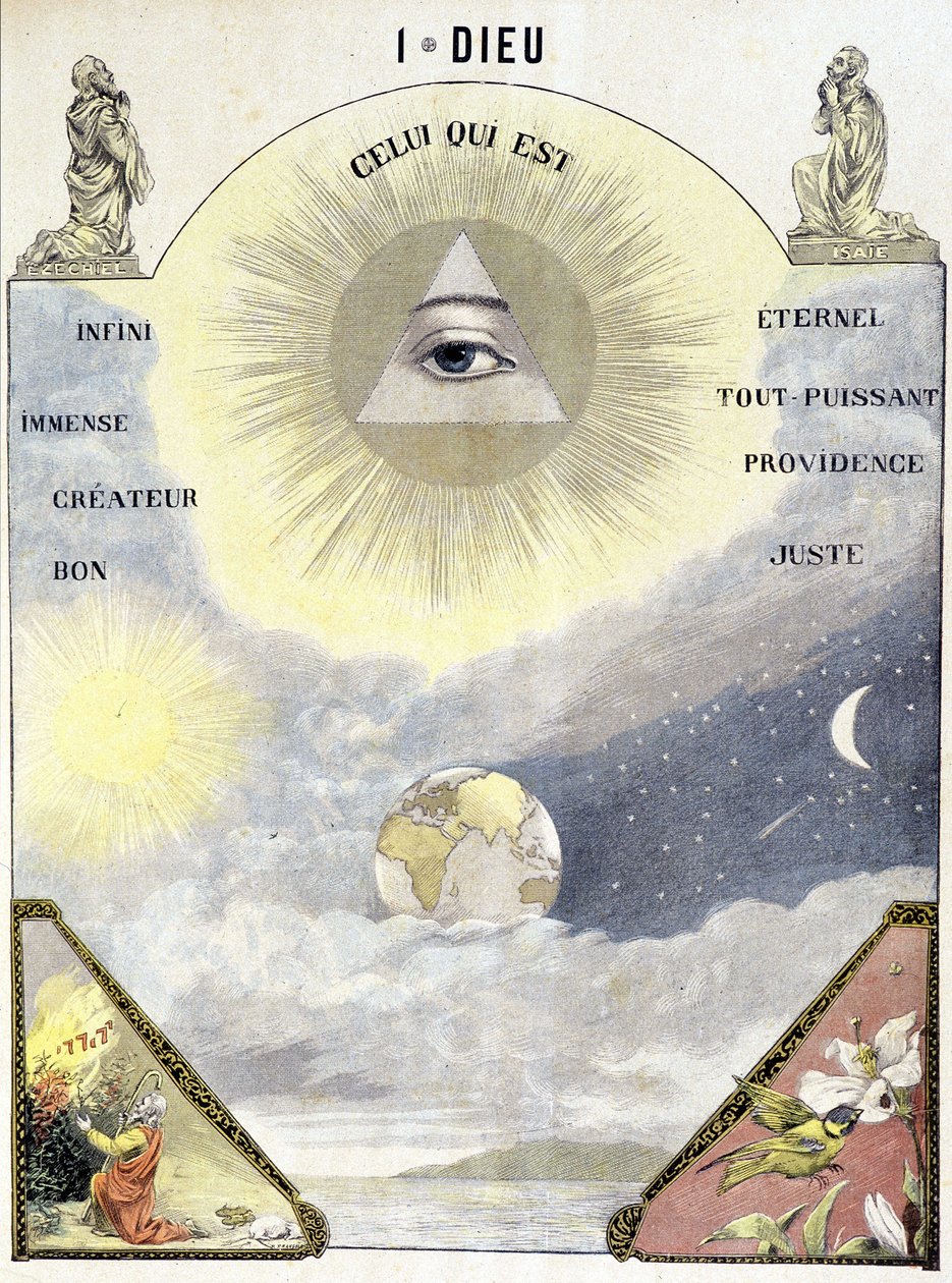Definizione di Dio come "Colui che è (infinito, eterno, immenso, creatore, buono, onnipotente, provvidenza e giusto)". da School French
