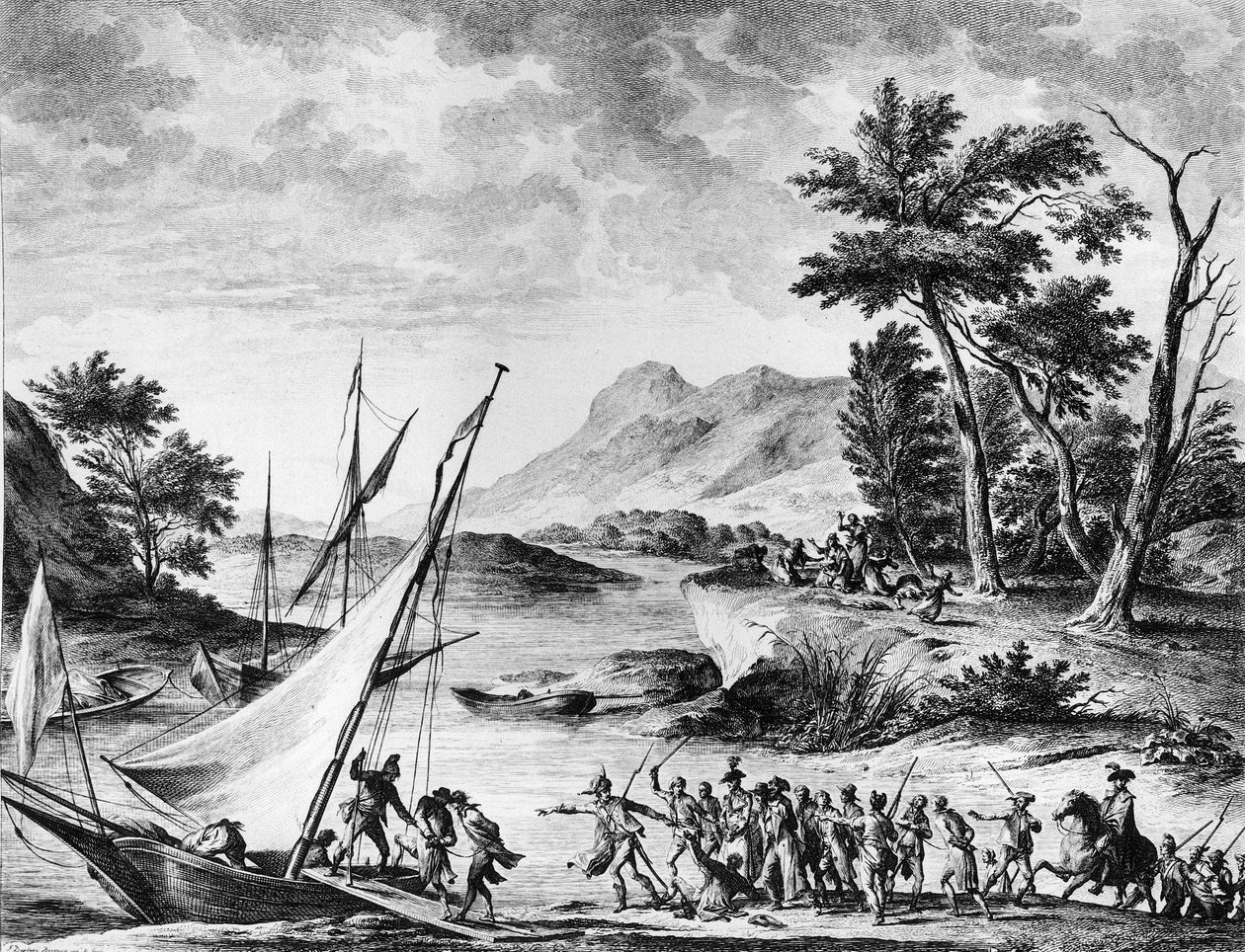 Rivoluzione francese: arresto degli ambasciatori francesi Charles Louis Huguet de Semonville (1759-1839) e Hugues Bernard Maret (1763-1839) a Novate il 25 luglio 1793. Incisione e disegno di Duplessi - Bertaux da School French