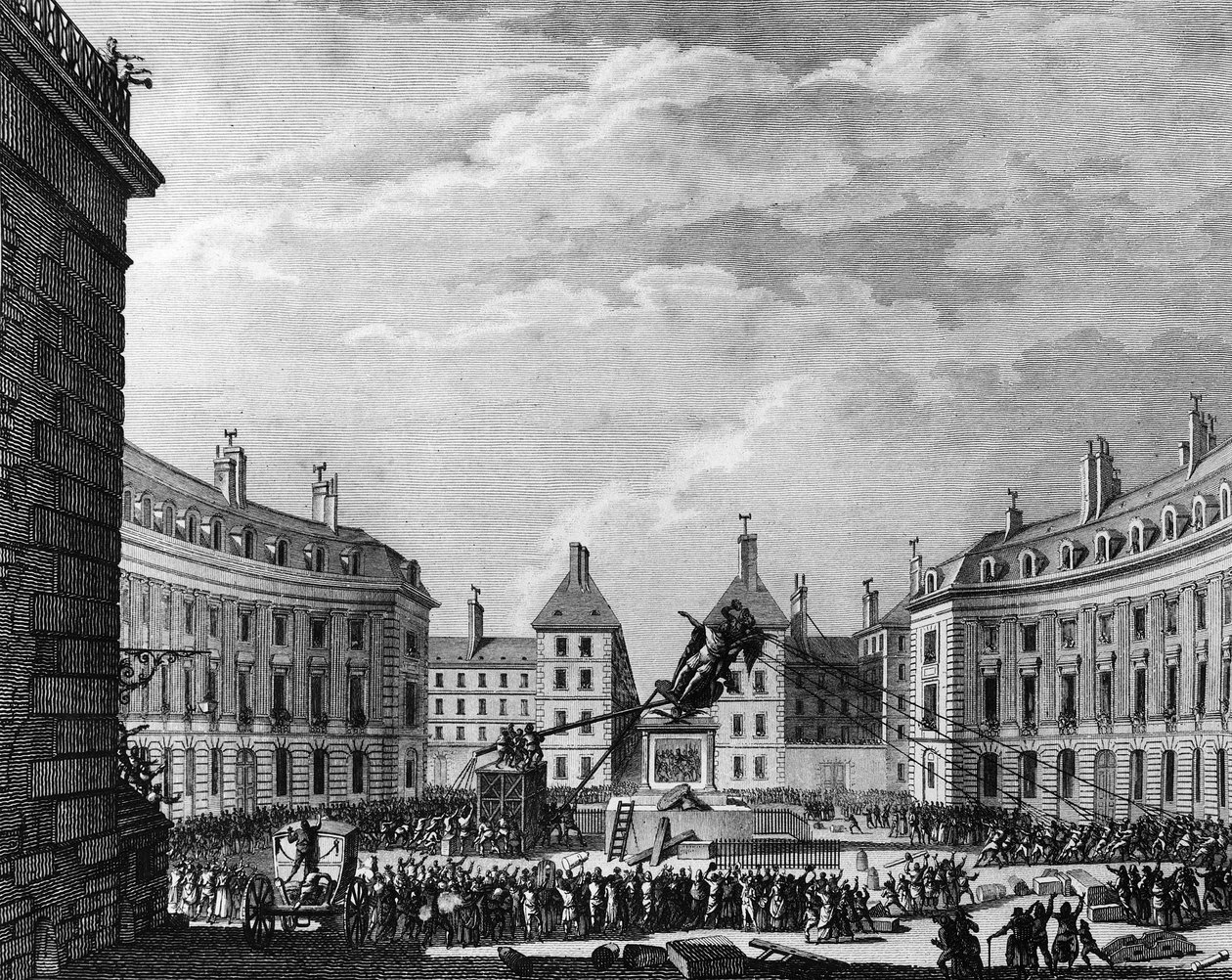 Rivoluzione Francese: Statua del Re Luigi XIV abbattuta per le vittorie a Parigi l