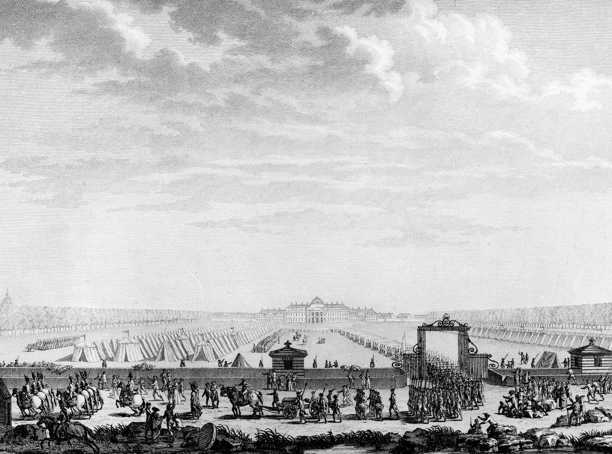 Rivoluzione Francese: le truppe militari del Campo di Marte partono per Place Louis XV il 12 luglio 1789. Parigi, Biblioteca dell