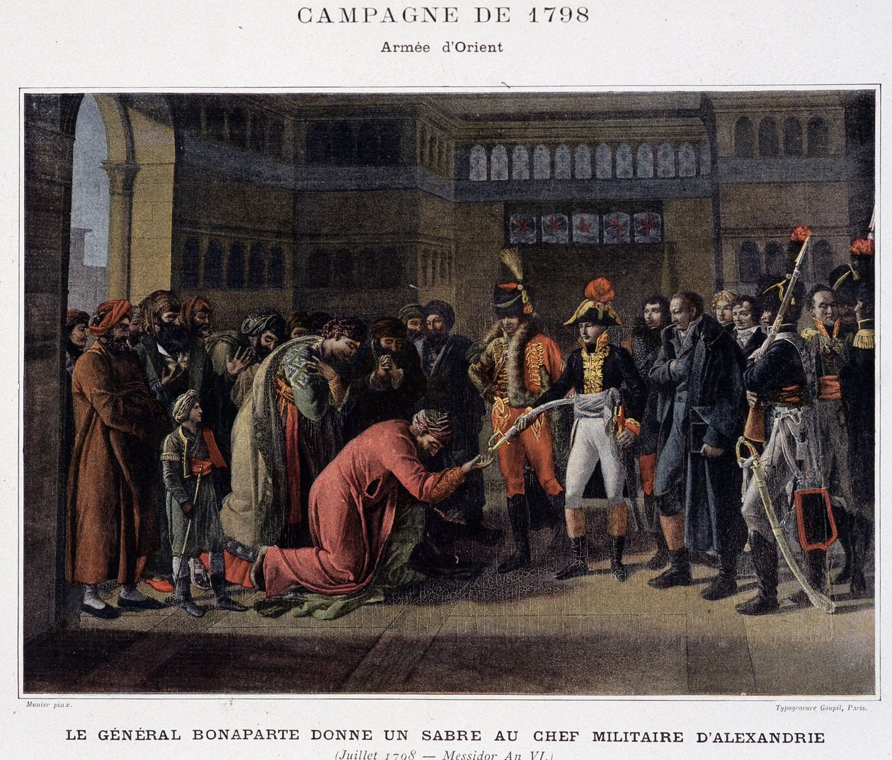 Il generale Bonaparte consegna una spada al capo militare di Alessandria - in “Vittorie e Conquiste degli Eserciti Francesi”, Parigi, n.d. da School French