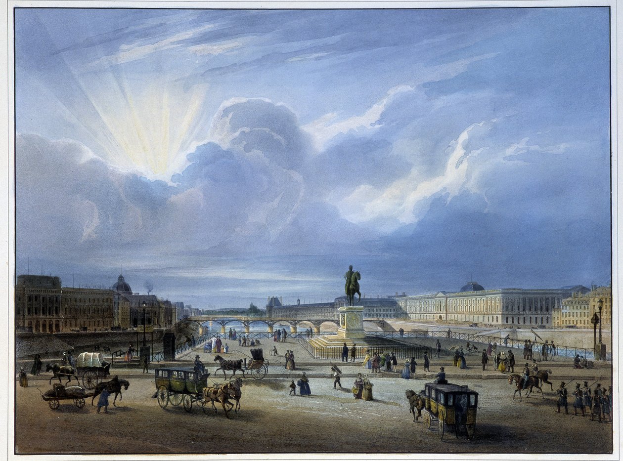 Veduta generale del Louvre con la statua di Enrico IV da School French