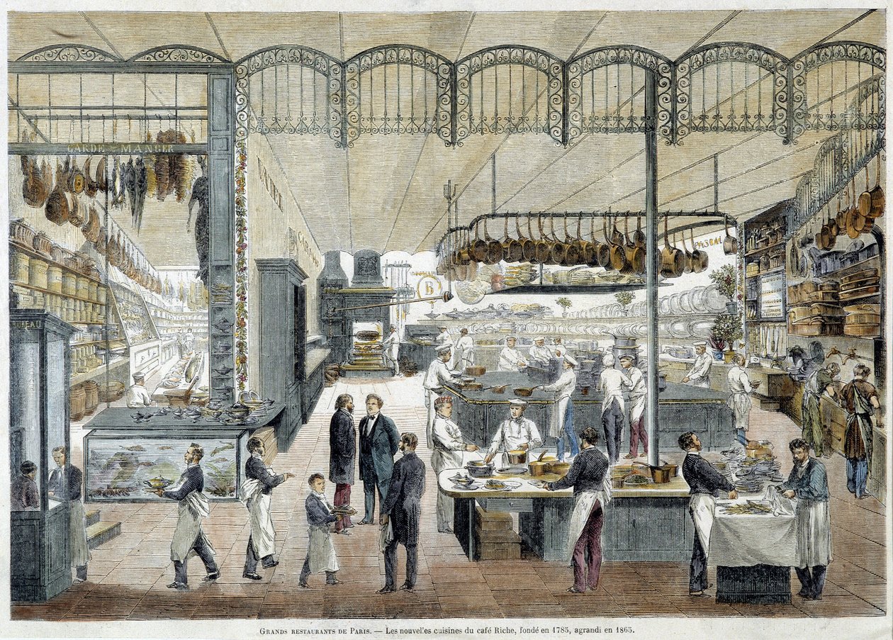 Grandi ristoranti di Parigi: le nuove cucine del Café Riche, fondato nel 1785, ampliato nel 1865 da School French